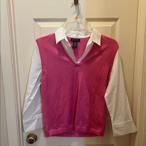 New York & Company Pink Sweater with White Trim